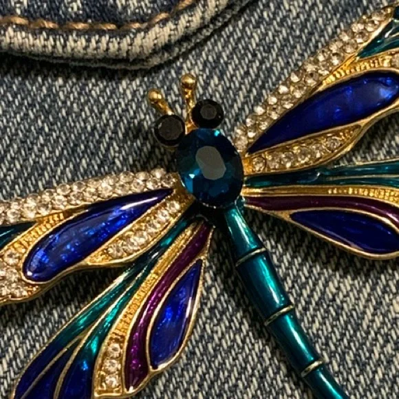 Blue Green dragonfly brooch pin New - Picture 3 of 8
